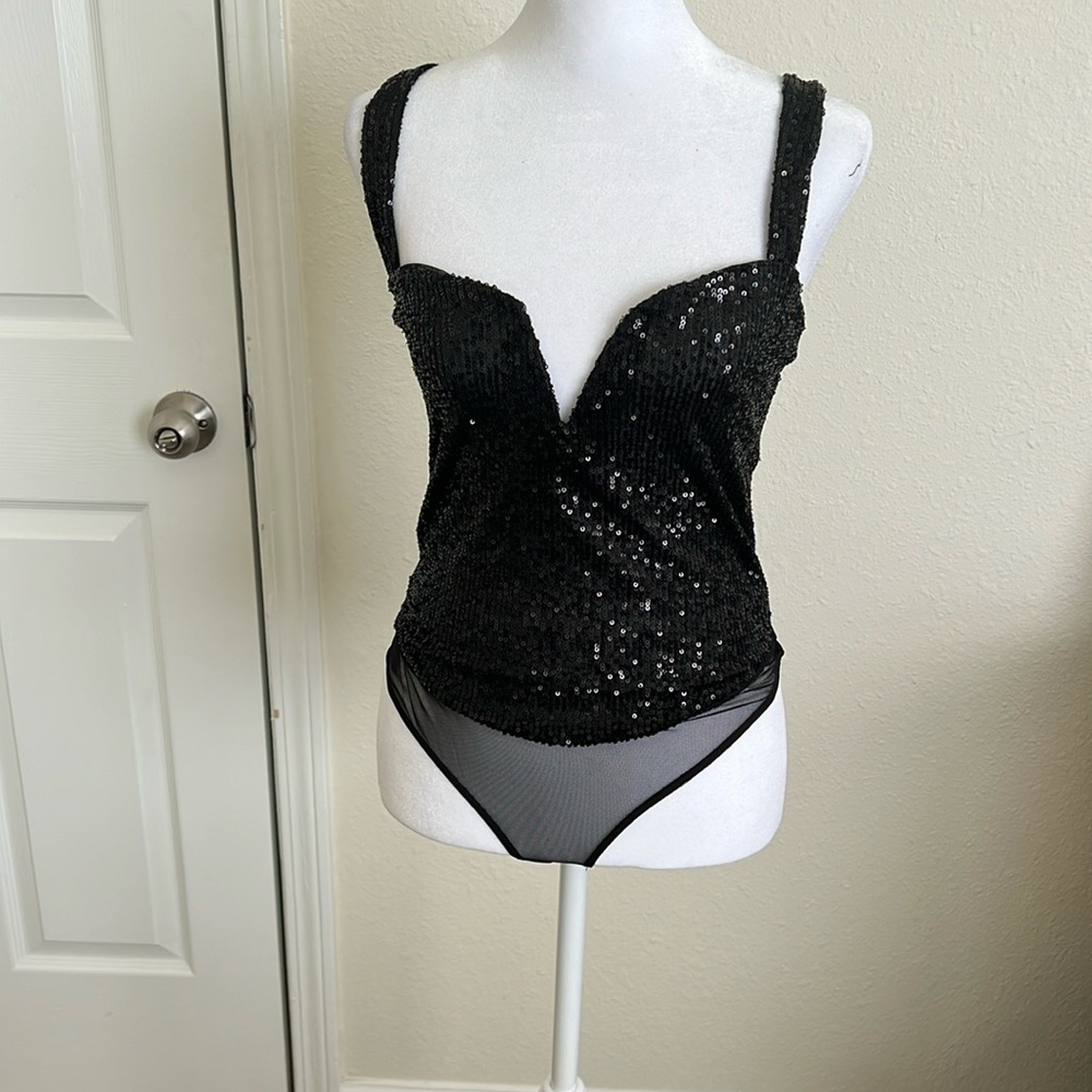 NWT FREE PEOPLE Black Sparks Fly Bodysuit size Small